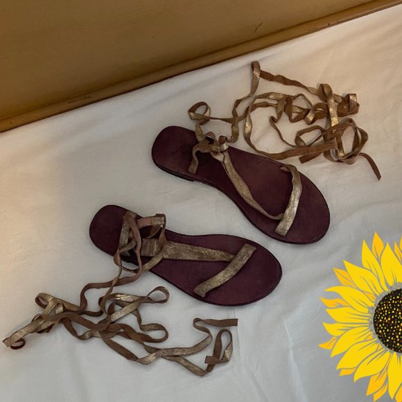 Free People Dahlia Sunkissed Metallic Leather Lace-Up Sandals Size 7 - Picture 4 of 14